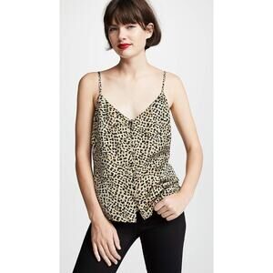 Cupcakes and Cashmere Jordane Dusty Olive Leopard Print Cami Flounce M NEW